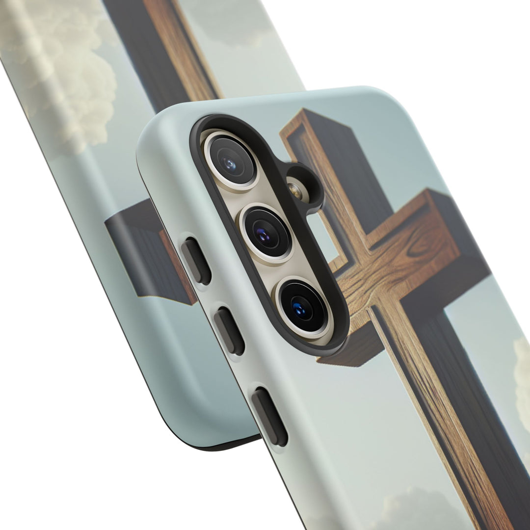 Wooden Cross Phone Case, Inspirational Gift, Christian Decor, Faith-Based Accessory, Unique Tech Gift