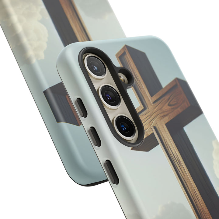 Wooden Cross Phone Case, Inspirational Gift, Christian Decor, Faith-Based Accessory, Unique Tech Gift