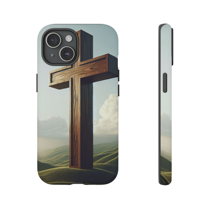 Wooden Cross Phone Case, Inspirational Gift, Christian Decor, Faith-Based Accessory, Unique Tech Gift