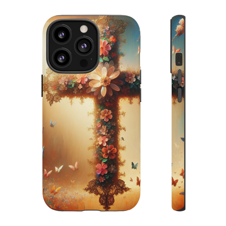 Floral Cross Phone Case, Tough Cases for Christians, Religious Gifts, Cute Floral Accessories, Chic Phone Cover, Spring Vibes