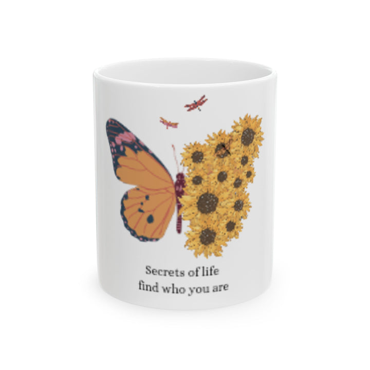 Butterfly & Sunflower Inspirational Ceramic Mug - Secrets of Life Design (11oz, 15oz)