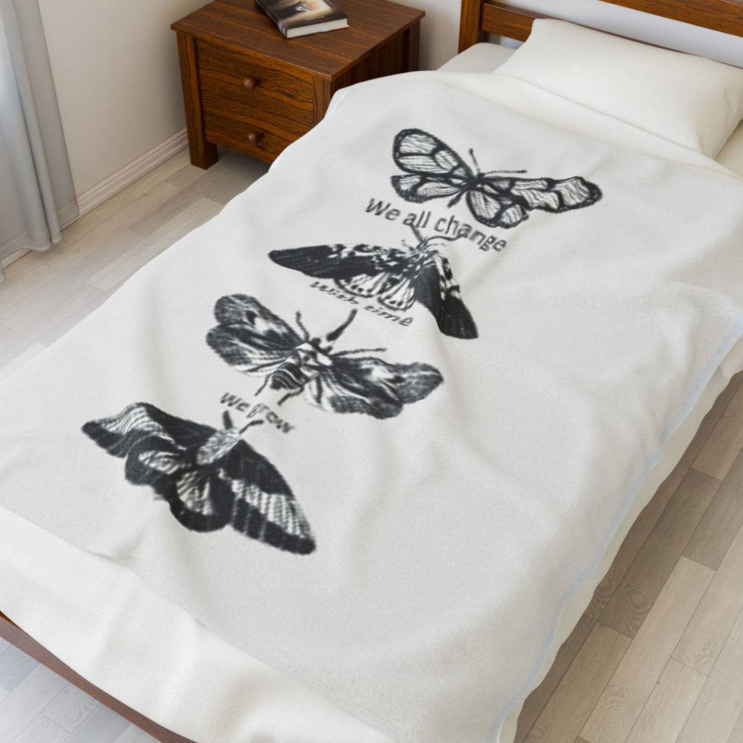 Transformative Moth Plush Blanket, Cozy Gift, Home Décor, Soft Throw, Inspirational Quotes, Birthday, Housewarming