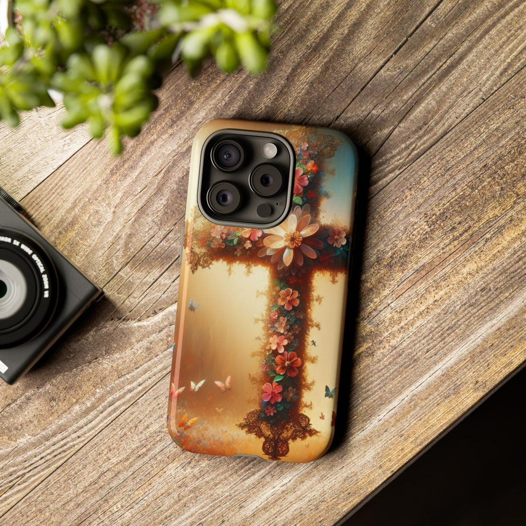 Floral Cross Phone Case, Tough Cases for Christians, Religious Gifts, Cute Floral Accessories, Chic Phone Cover, Spring Vibes
