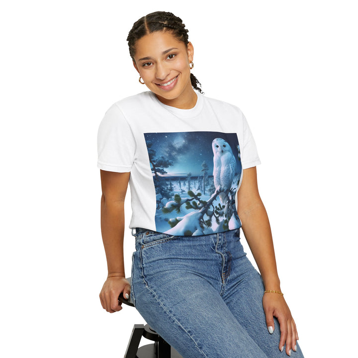 Mystical Owl Unisex Garment-Dyed T-Shirt – Cozy Winter Vibes