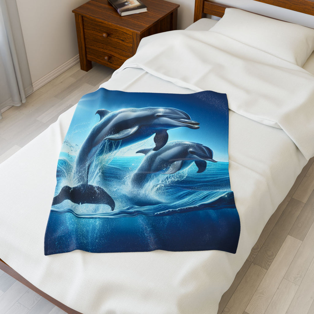 Dolphin Velveteen Plush Blanket - Cozy Ocean Waves Throw for Home Decor & Gifts