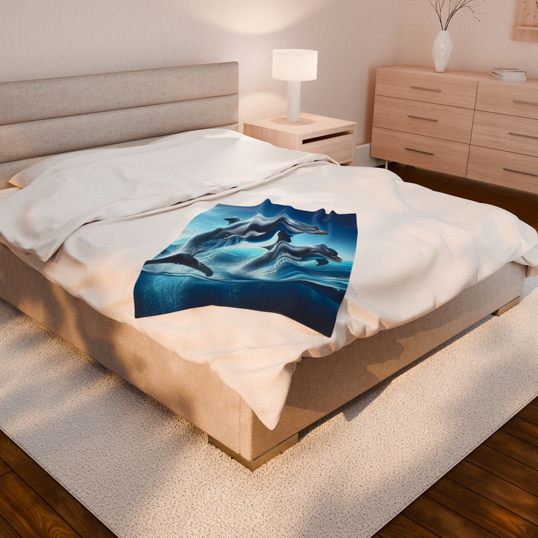 Dolphin Velveteen Plush Blanket - Cozy Ocean Waves Throw for Home Decor & Gifts