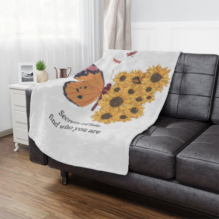 Inspirational Minky Blanket - 'Secrets of Life' Butterfly & Sunflowers Design