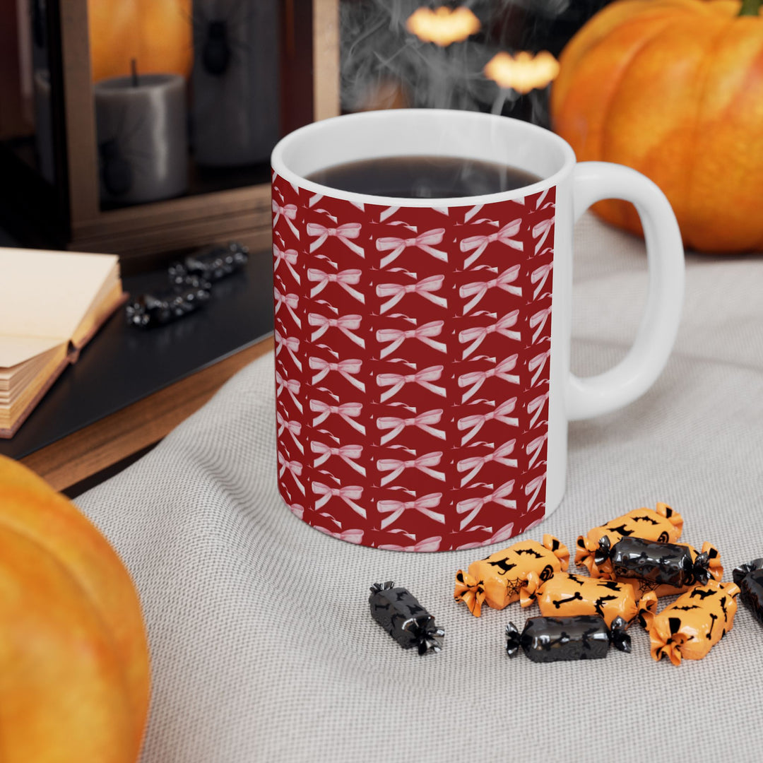 Elegant Red Ribbon Ceramic Mug - Perfect for Gift Giving and Home Decor