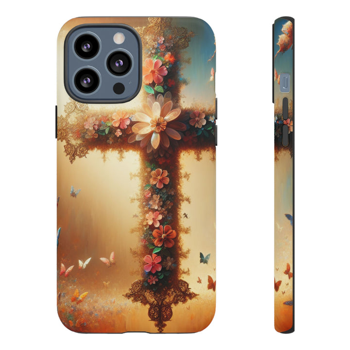 Floral Cross Phone Case, Tough Cases for Christians, Religious Gifts, Cute Floral Accessories, Chic Phone Cover, Spring Vibes