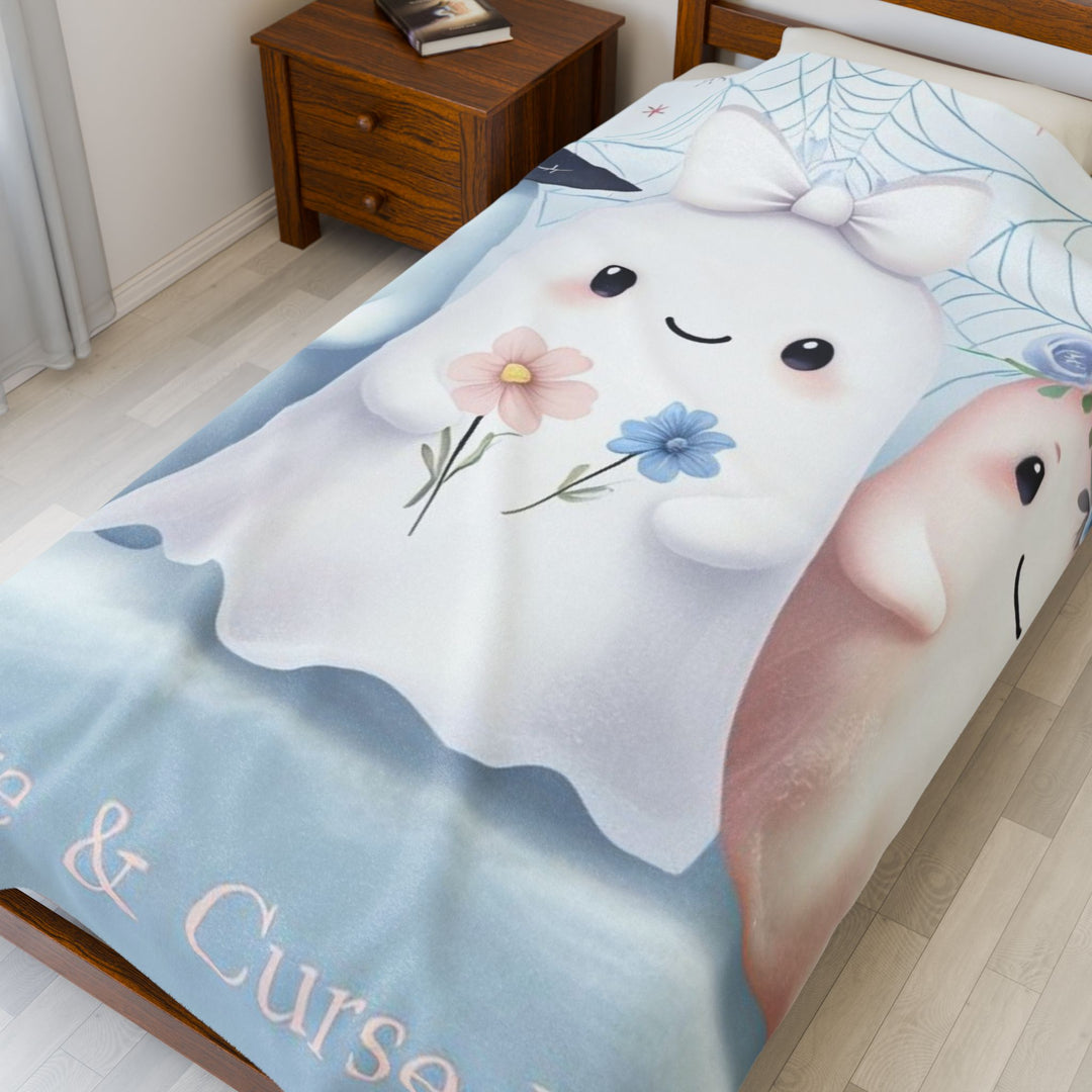 Cute & Cursed Ghost Plush Blanket, Cozy Throw for Fall, Halloween Decor, Spooky Season Gift, Home Comfort