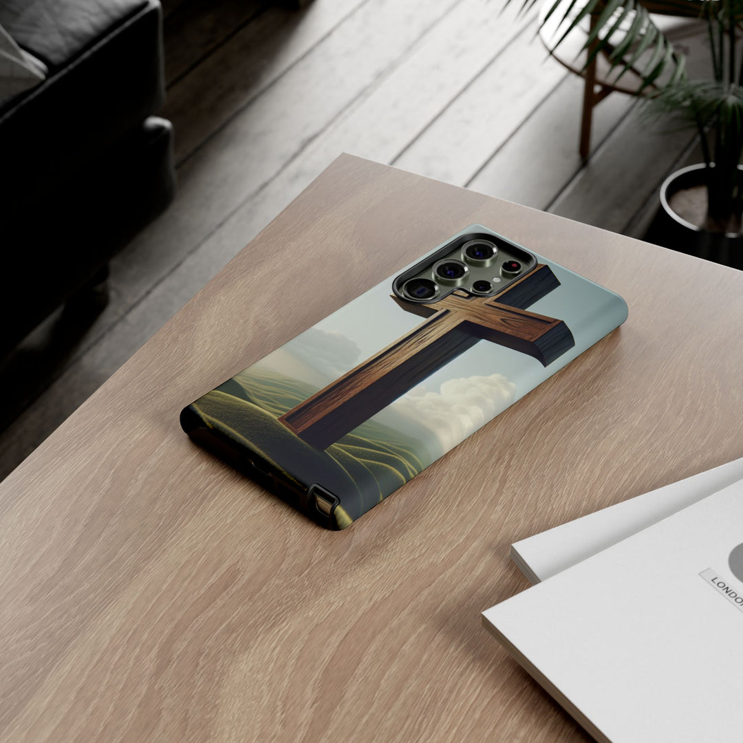 Wooden Cross Phone Case, Inspirational Gift, Christian Decor, Faith-Based Accessory, Unique Tech Gift