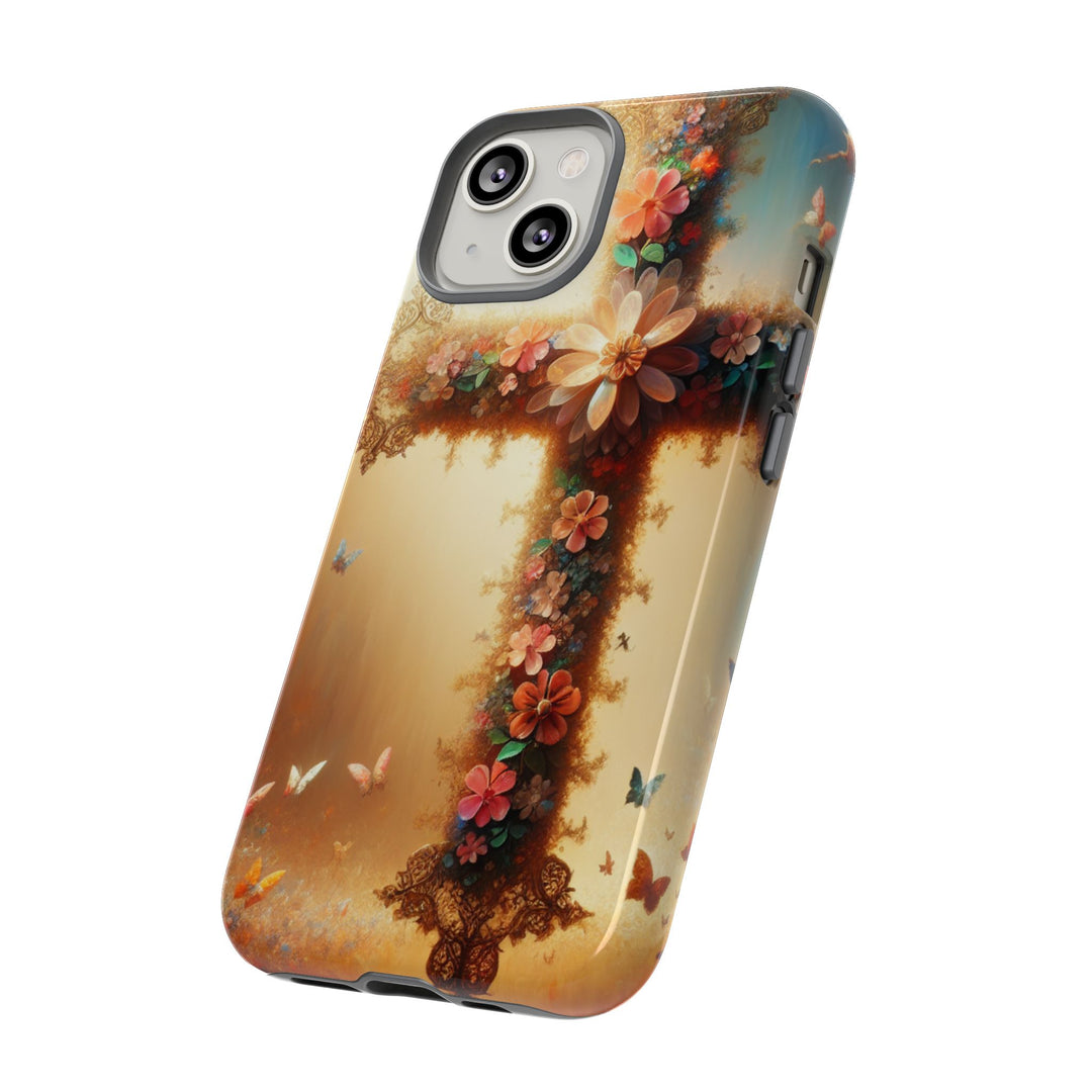 Floral Cross Phone Case, Tough Cases for Christians, Religious Gifts, Cute Floral Accessories, Chic Phone Cover, Spring Vibes