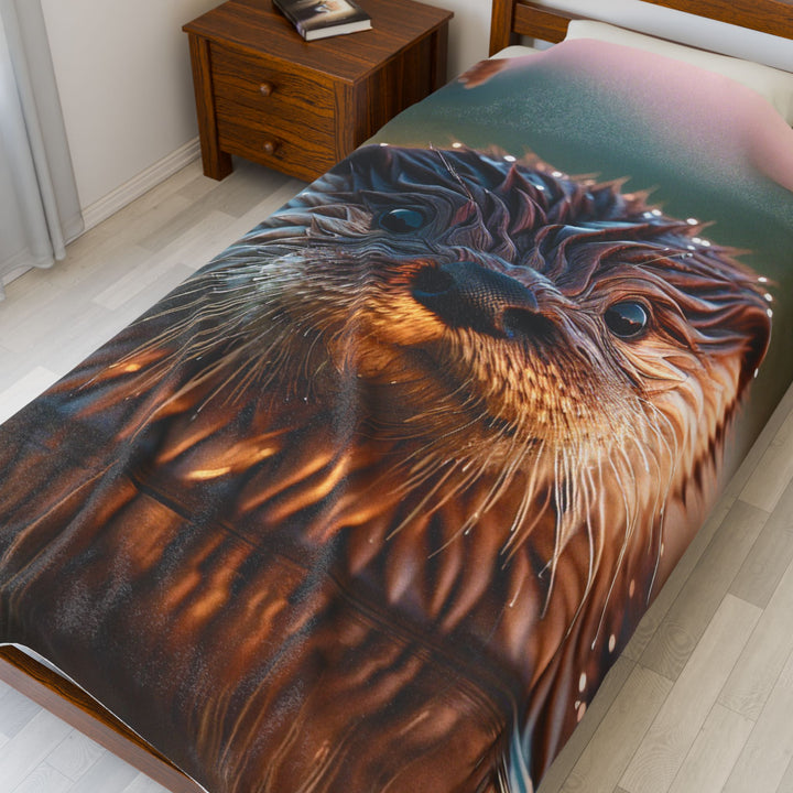 Cozy Velveteen Plush Blanket with Adorable Otter Design