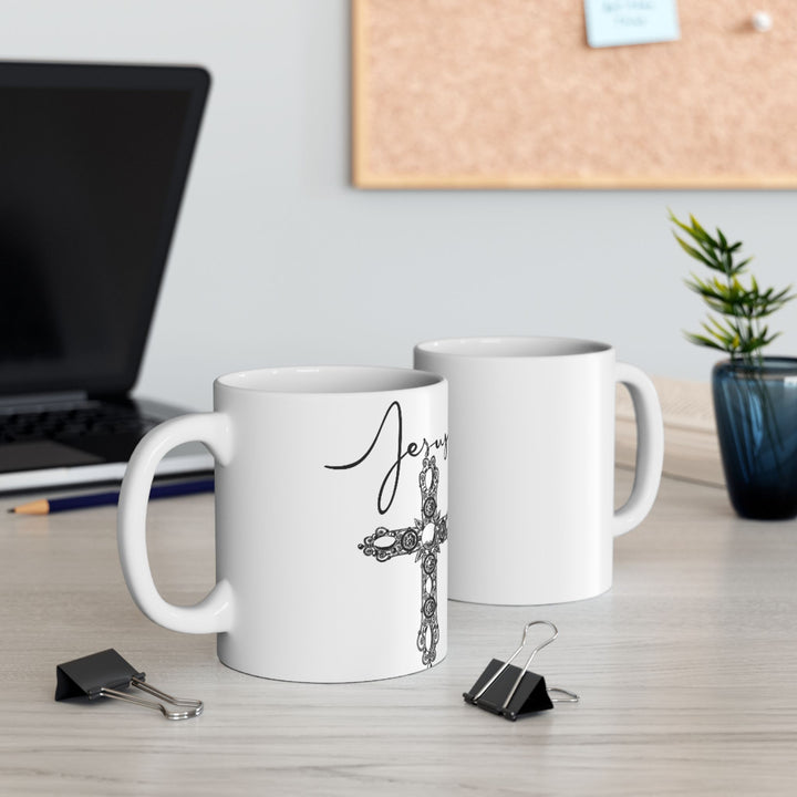 Spiritual Ceramic Mug, Inspirational Coffee Cup, Religious Gift, Cross Design Mug, Faith-Based Drinkware, Perfect for Holidays