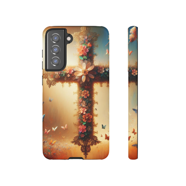 Floral Cross Phone Case, Tough Cases for Christians, Religious Gifts, Cute Floral Accessories, Chic Phone Cover, Spring Vibes