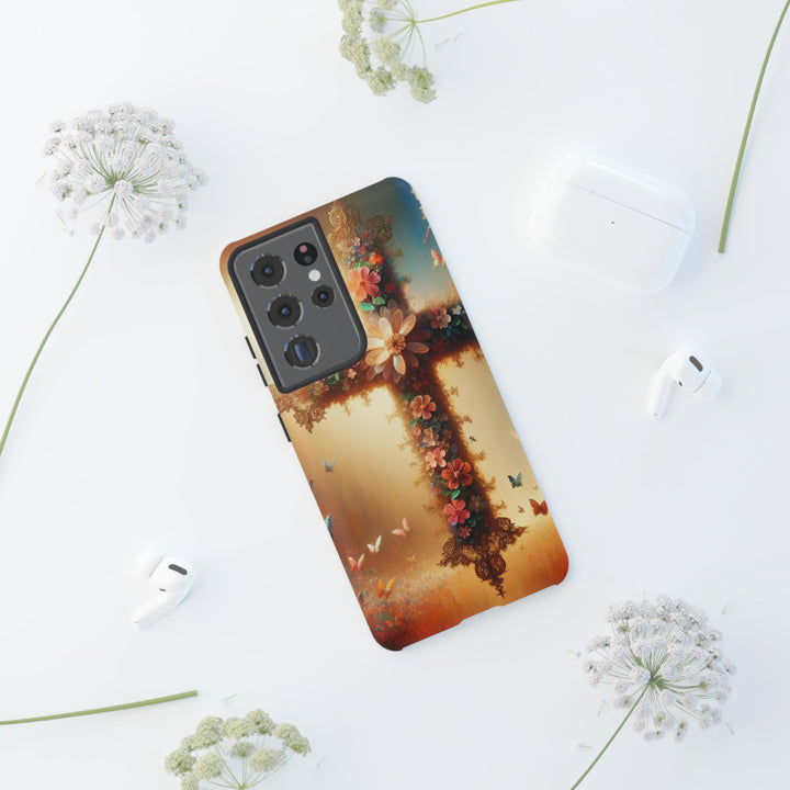 Floral Cross Phone Case, Tough Cases for Christians, Religious Gifts, Cute Floral Accessories, Chic Phone Cover, Spring Vibes