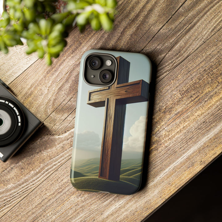 Wooden Cross Phone Case, Inspirational Gift, Christian Decor, Faith-Based Accessory, Unique Tech Gift