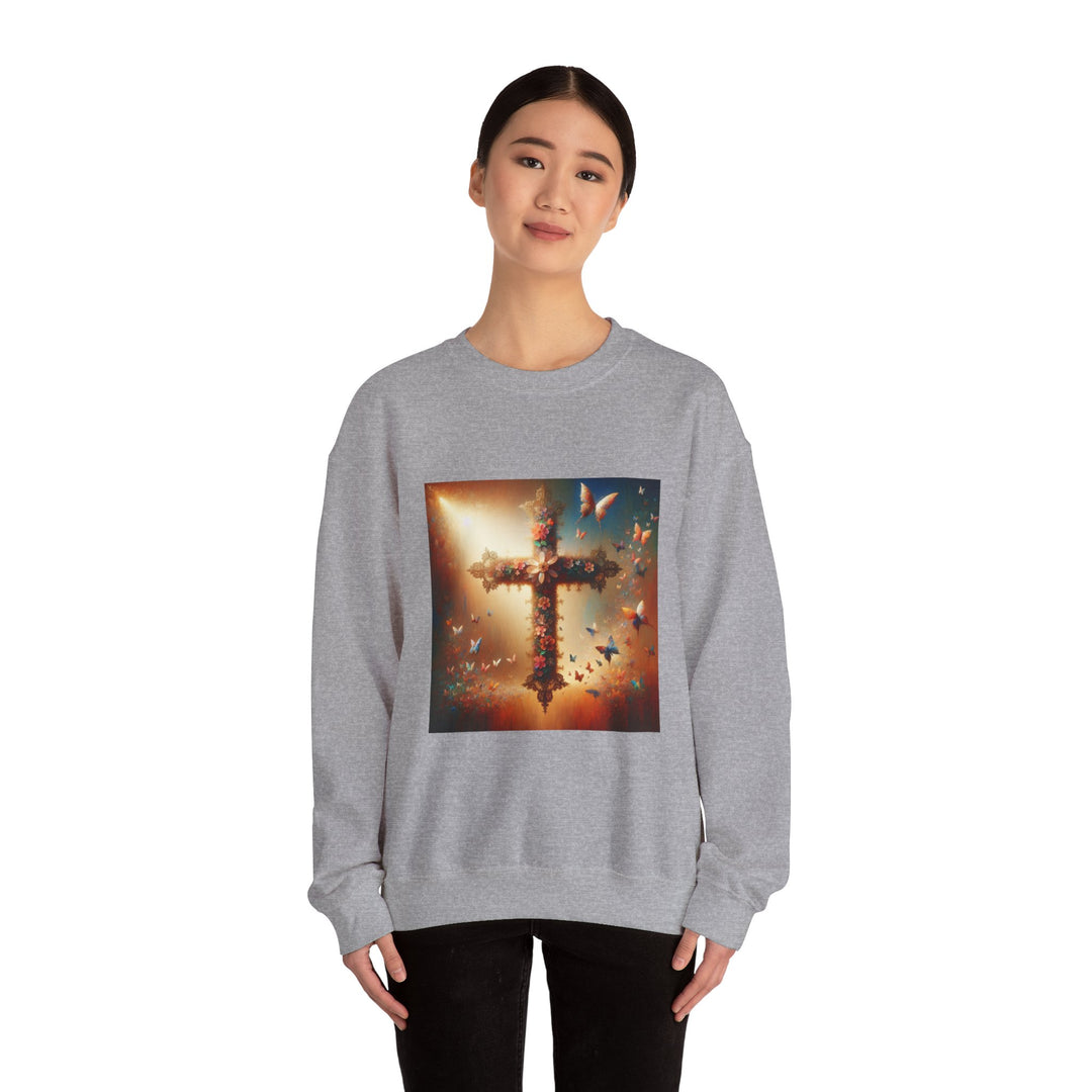 Faith-Inspired Butterfly Sweatshirt, Unisex Crewneck, Cozy Christian Apparel, Gift for Easter, Inspirational Sweatshirt, Casualwear