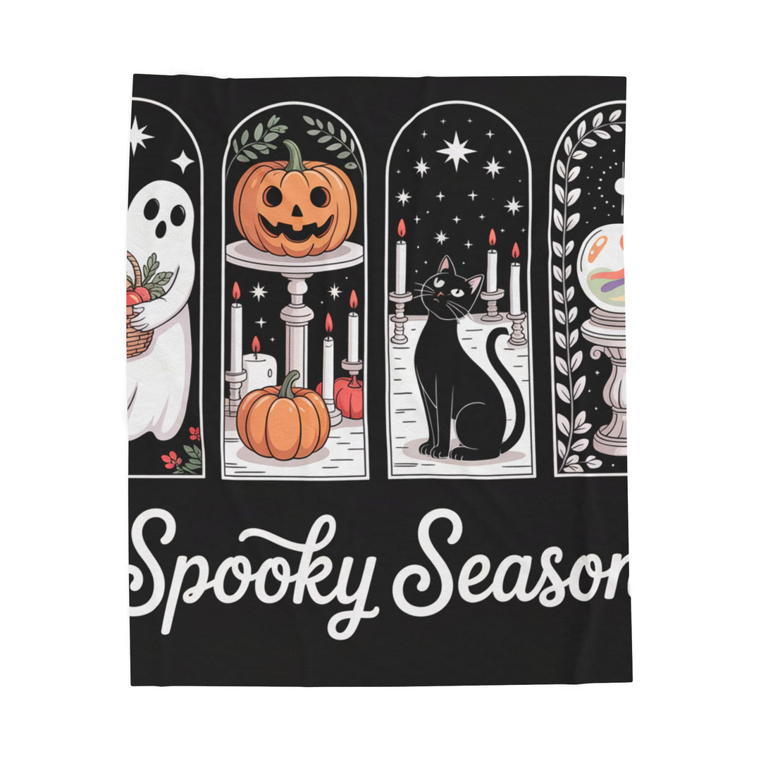 Spooky Season Velveteen Plush Blanket, Cozy Halloween Throw, Soft Plush Blanket, Seasonal Decor, Black Cat Blanket, Ghosts and Pumpkins