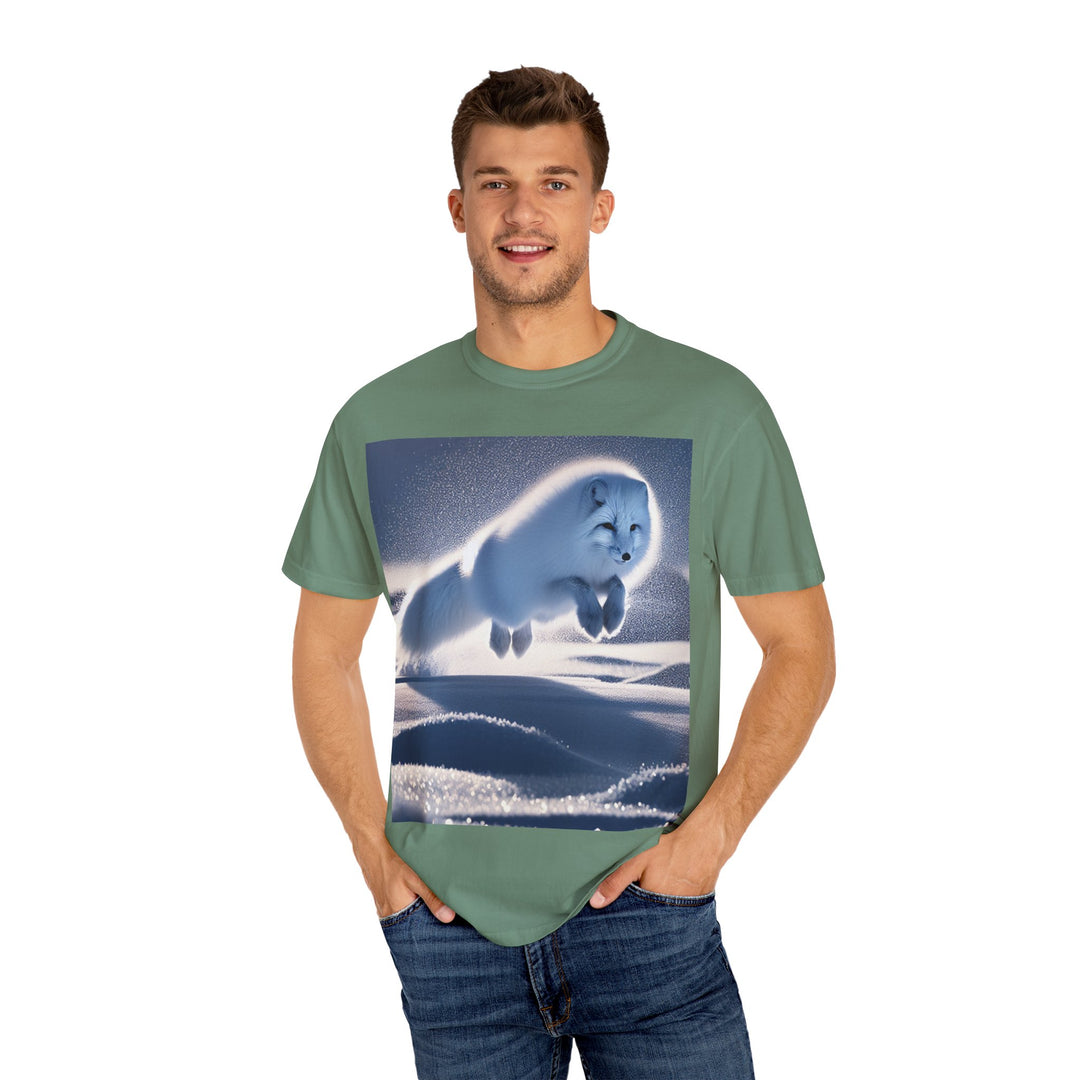 Snow Fox Jumping Unisex Garment-Dyed T-Shirt