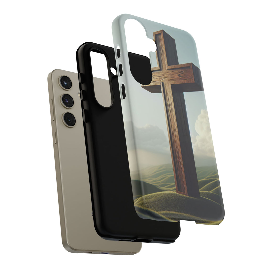 Wooden Cross Phone Case, Inspirational Gift, Christian Decor, Faith-Based Accessory, Unique Tech Gift