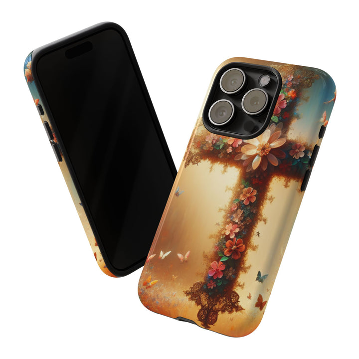 Floral Cross Phone Case, Tough Cases for Christians, Religious Gifts, Cute Floral Accessories, Chic Phone Cover, Spring Vibes