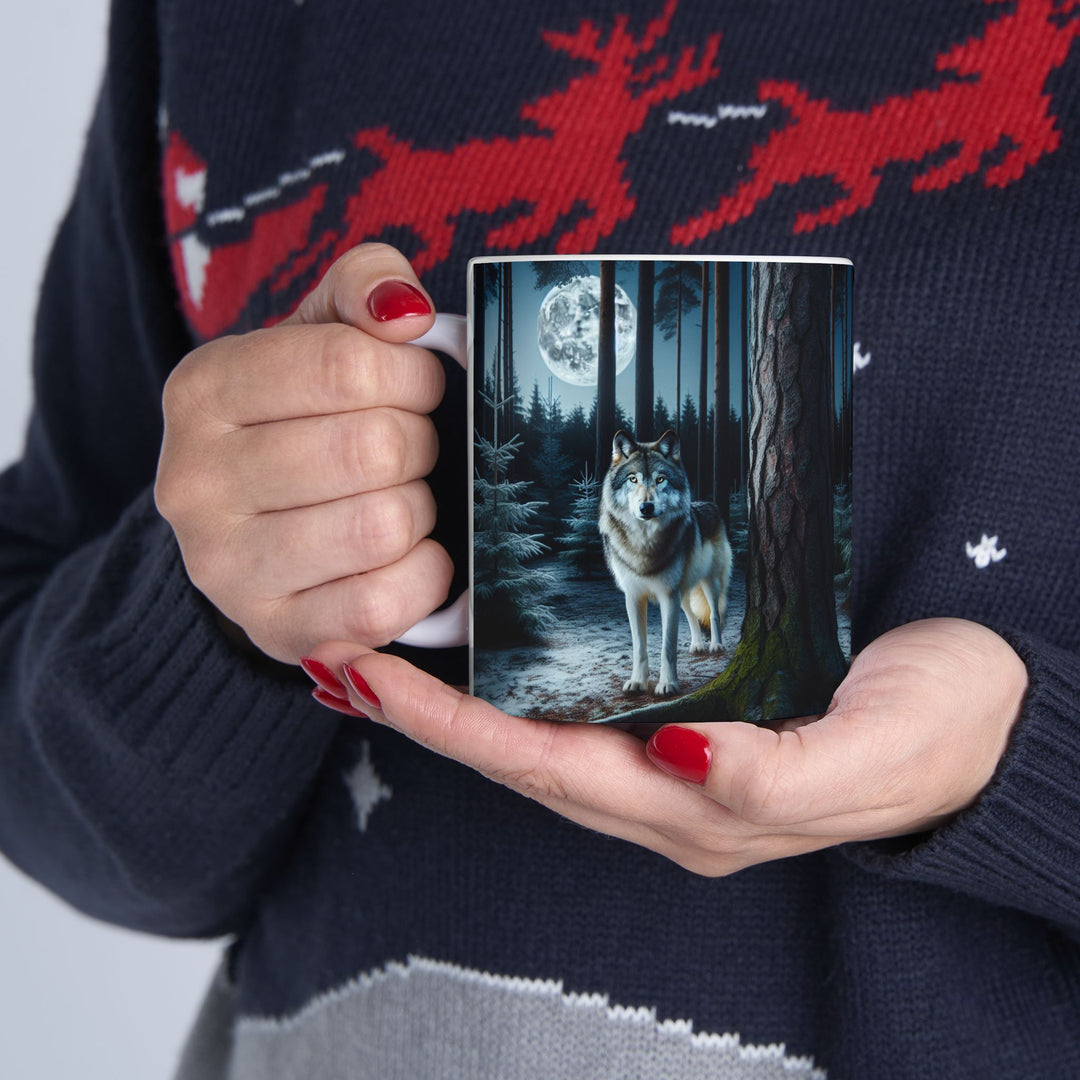 Mystical Wolf Ceramic Mug - Enchanting 11oz & 15oz Coffee Cup for Nature Lovers