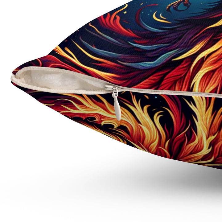 Vibrant Phoenix Throw Pillow, Bohemian Home Decor, Fire Element Cushion, Cozy Living Room Accent, Unique Gift for Dragon Lovers