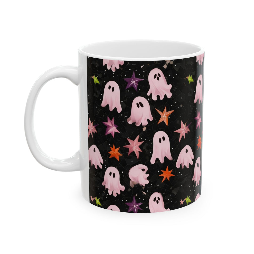 Cute Ghosts Ceramic Mug - Fun Halloween Drinkware, Gift for Friends, Coffee Lover's Mug, Spooky Decorations, Starry Night Design