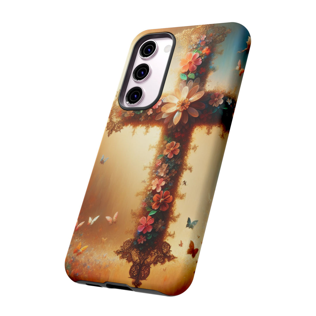 Floral Cross Phone Case, Tough Cases for Christians, Religious Gifts, Cute Floral Accessories, Chic Phone Cover, Spring Vibes