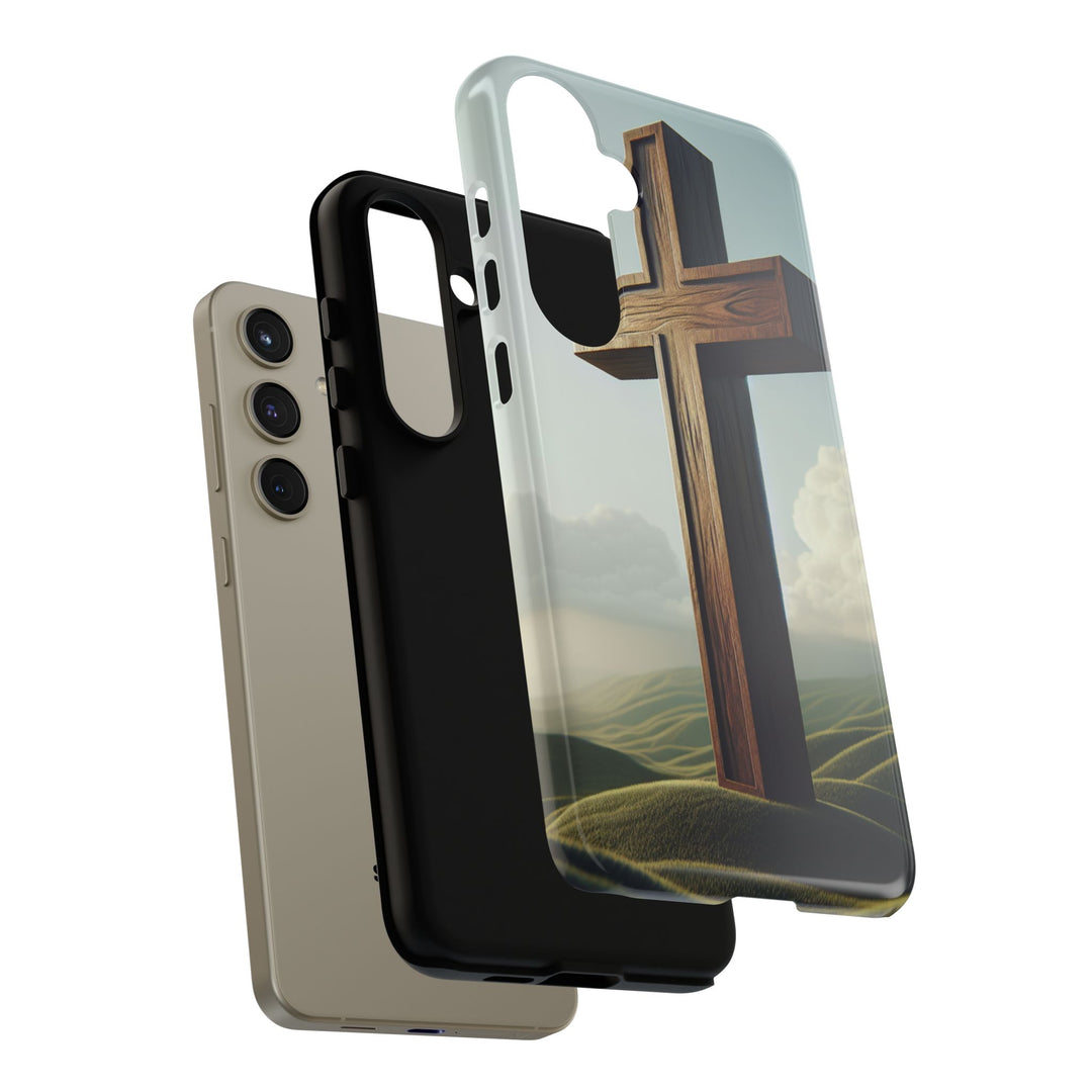 Wooden Cross Phone Case, Inspirational Gift, Christian Decor, Faith-Based Accessory, Unique Tech Gift