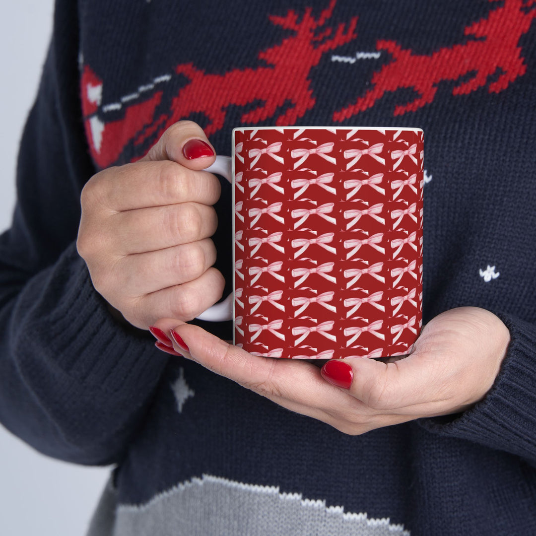 Elegant Red Ribbon Ceramic Mug - Perfect for Gift Giving and Home Decor