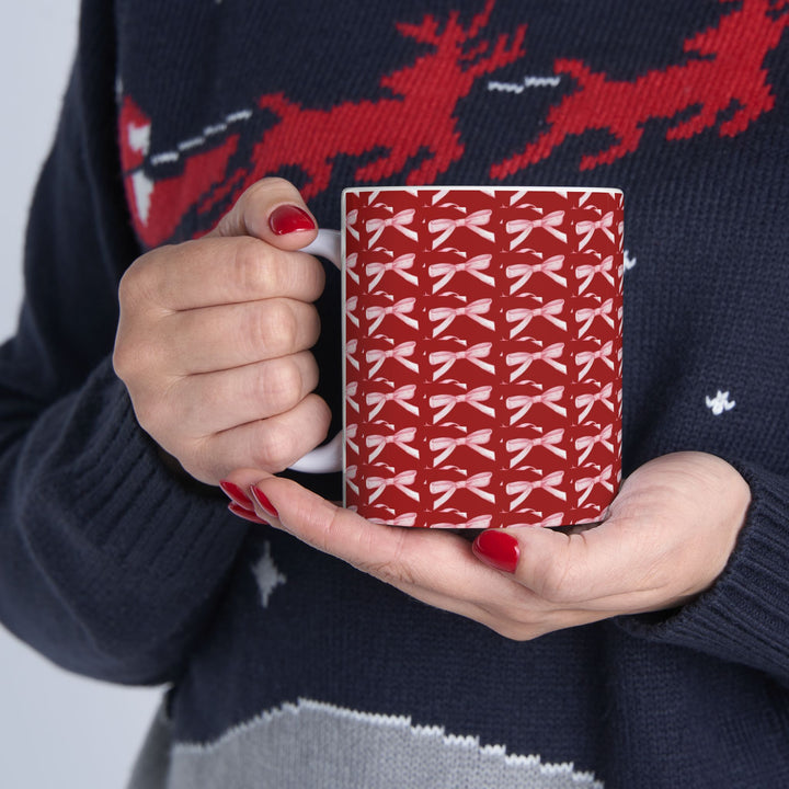 Elegant Red Ribbon Ceramic Mug - Perfect for Gift Giving and Home Decor