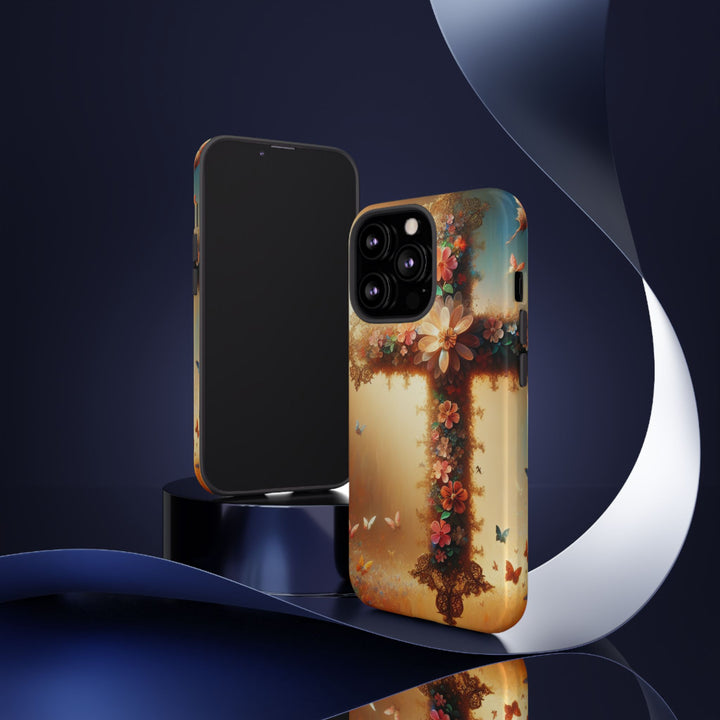 Floral Cross Phone Case, Tough Cases for Christians, Religious Gifts, Cute Floral Accessories, Chic Phone Cover, Spring Vibes