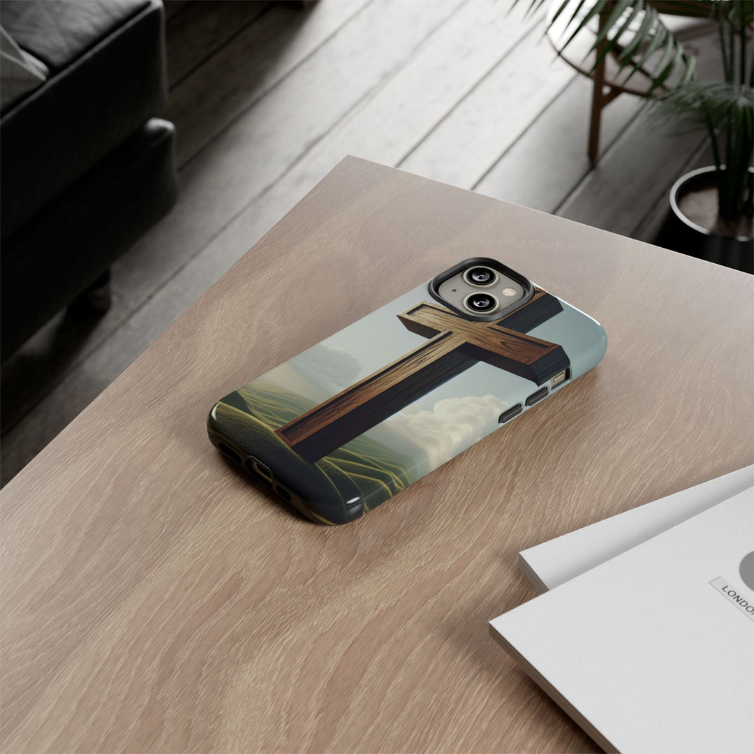 Wooden Cross Phone Case, Inspirational Gift, Christian Decor, Faith-Based Accessory, Unique Tech Gift