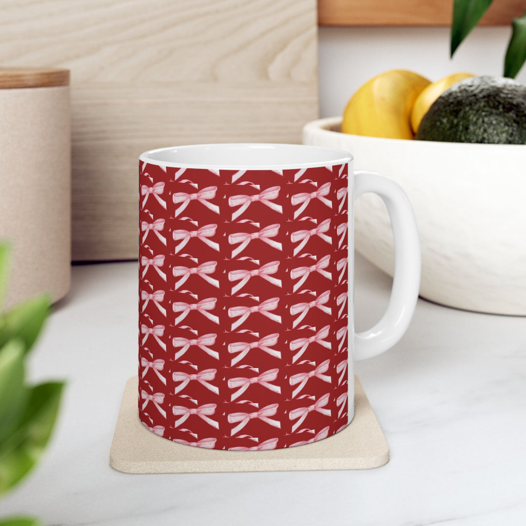 Elegant Red Ribbon Ceramic Mug - Perfect for Gift Giving and Home Decor