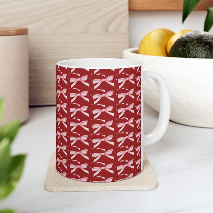 Elegant Red Ribbon Ceramic Mug - Perfect for Gift Giving and Home Decor