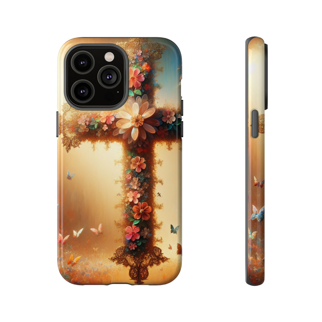 Floral Cross Phone Case, Tough Cases for Christians, Religious Gifts, Cute Floral Accessories, Chic Phone Cover, Spring Vibes