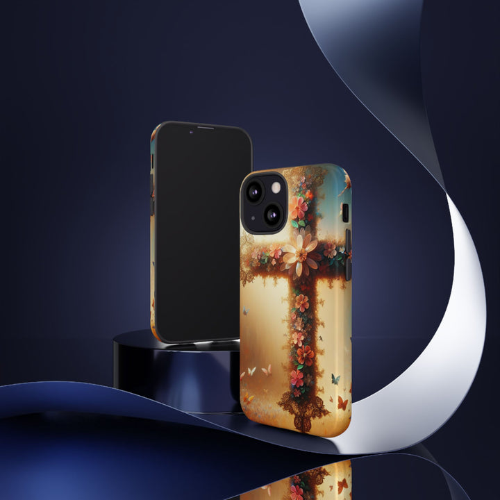 Floral Cross Phone Case, Tough Cases for Christians, Religious Gifts, Cute Floral Accessories, Chic Phone Cover, Spring Vibes