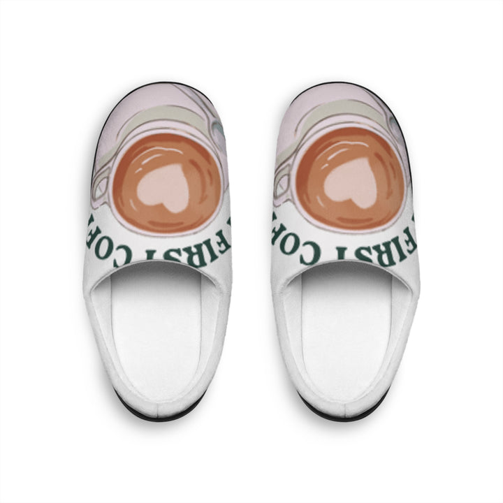 Funny Women&#39;s Coffee Slippers - &quot;But First, Coffee&quot; Indoor Footwear