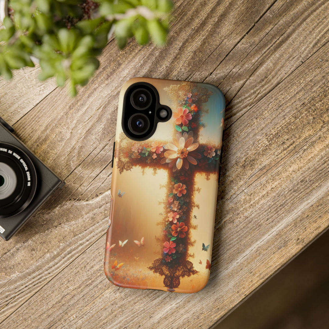 Floral Cross Phone Case, Tough Cases for Christians, Religious Gifts, Cute Floral Accessories, Chic Phone Cover, Spring Vibes