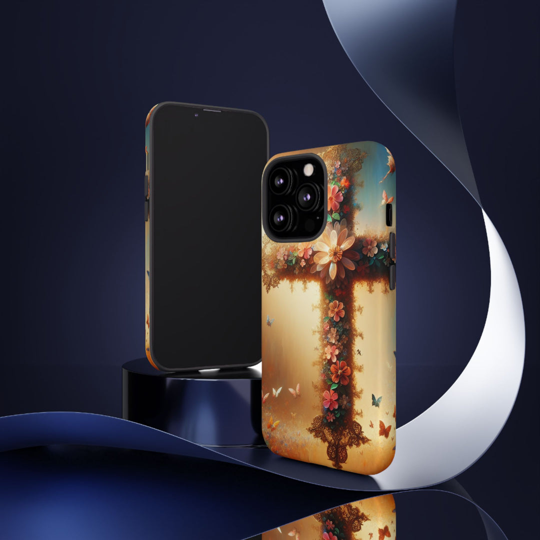 Floral Cross Phone Case, Tough Cases for Christians, Religious Gifts, Cute Floral Accessories, Chic Phone Cover, Spring Vibes
