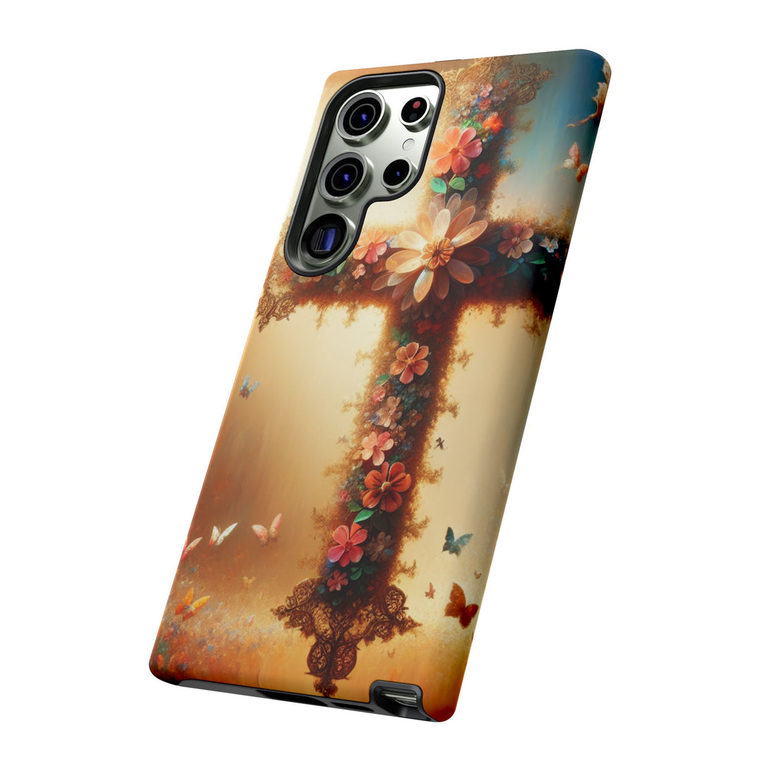 Floral Cross Phone Case, Tough Cases for Christians, Religious Gifts, Cute Floral Accessories, Chic Phone Cover, Spring Vibes