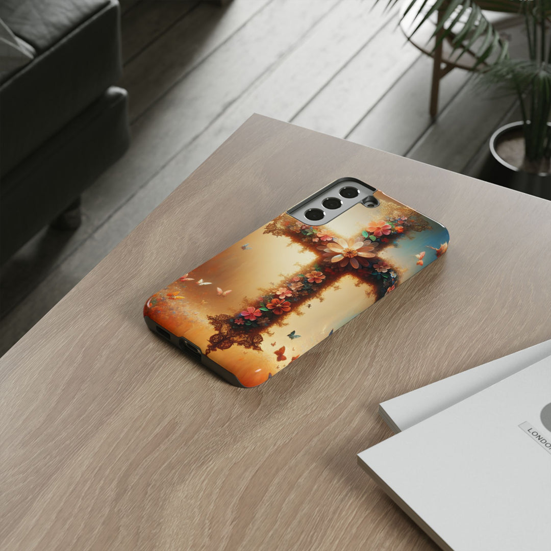 Floral Cross Phone Case, Tough Cases for Christians, Religious Gifts, Cute Floral Accessories, Chic Phone Cover, Spring Vibes
