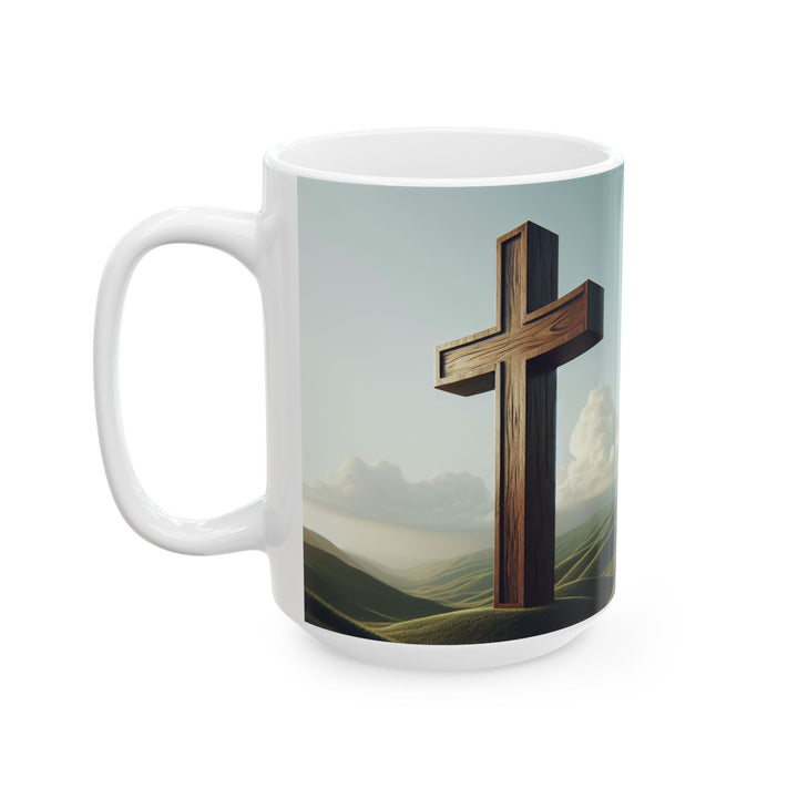 Faith-Inspired Ceramic Mug with Scenic Cross Design, Coffee Cup for Christians, Spiritual Gift, Prayer Mug, Religious Decor