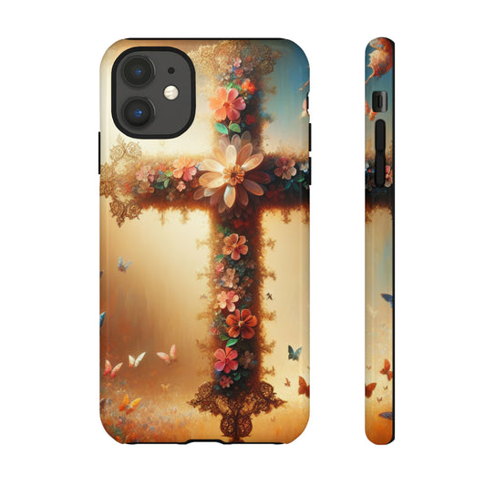 Floral Cross Phone Case, Tough Cases for Christians, Religious Gifts, Cute Floral Accessories, Chic Phone Cover, Spring Vibes