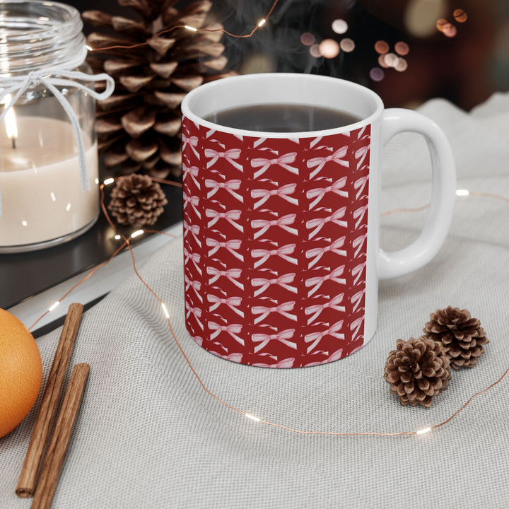 Elegant Red Ribbon Ceramic Mug - Perfect for Gift Giving and Home Decor