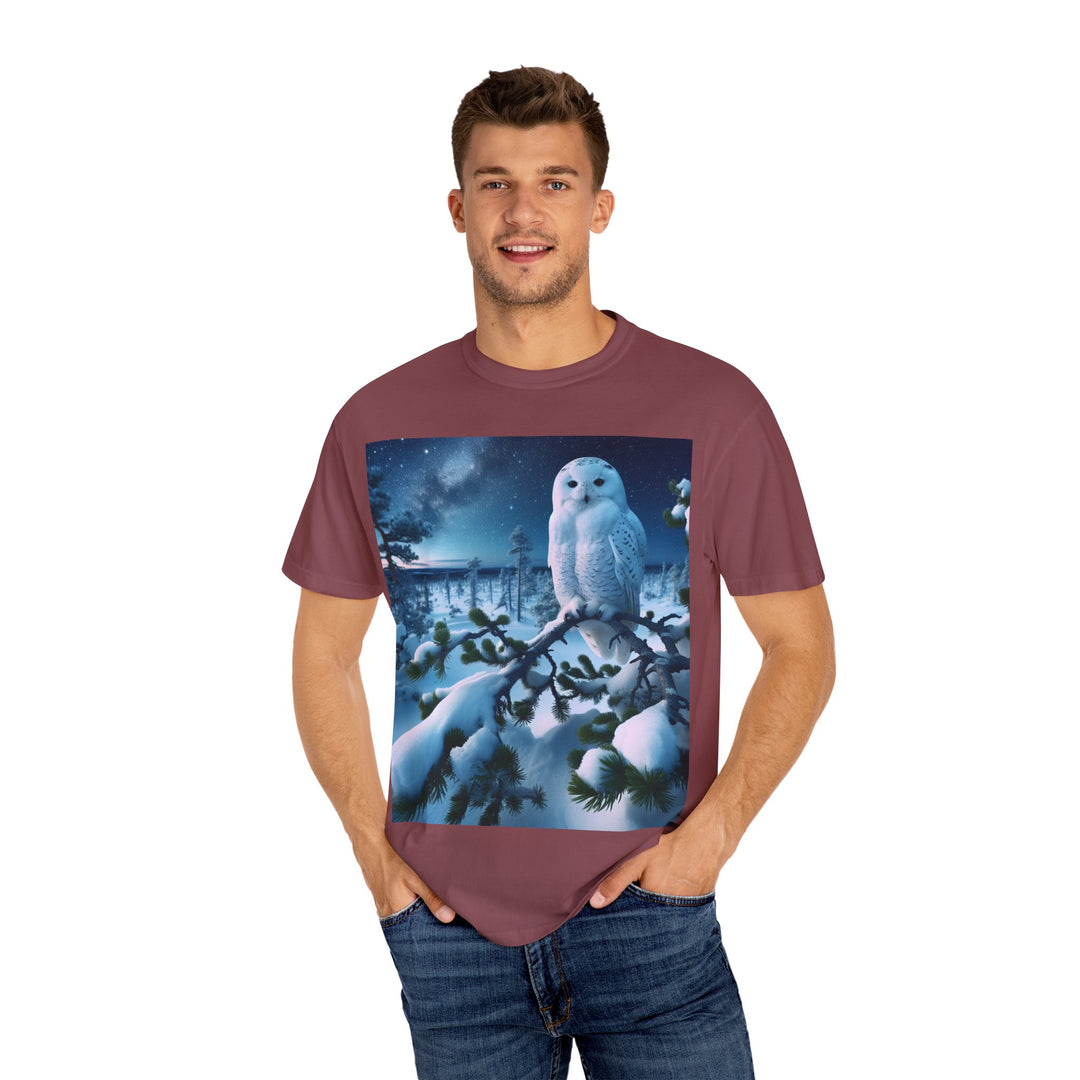 Mystical Owl Unisex Garment-Dyed T-Shirt – Cozy Winter Vibes