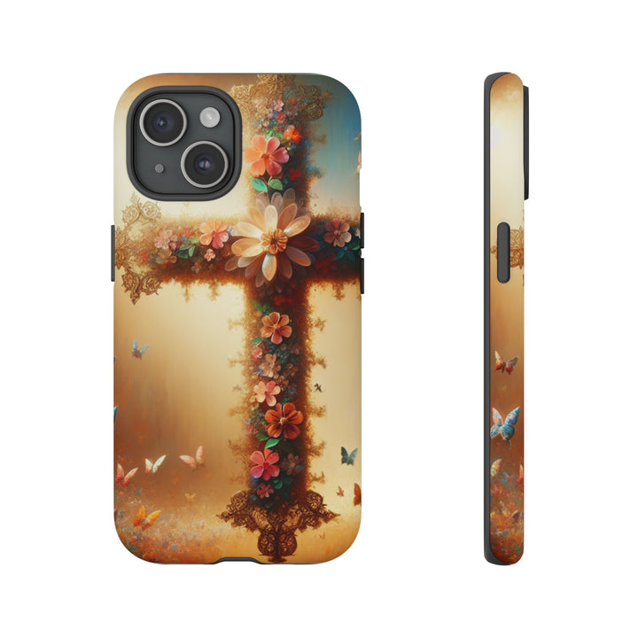 Floral Cross Phone Case, Tough Cases for Christians, Religious Gifts, Cute Floral Accessories, Chic Phone Cover, Spring Vibes