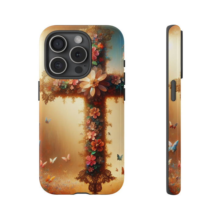 Floral Cross Phone Case, Tough Cases for Christians, Religious Gifts, Cute Floral Accessories, Chic Phone Cover, Spring Vibes